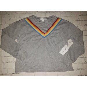 Nwt Eye Candy Women's Size Small Grey & Rainbow Lightweight Sweatshirt